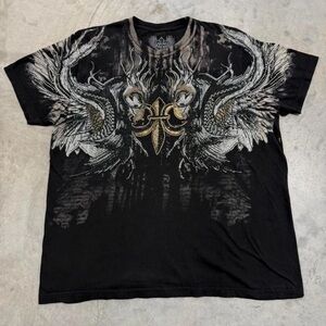 Men's Black Short Sleeve Graphic T-Shirt with Fleur-de-Lis Wing Design